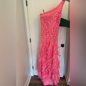 Rachel Allen Pink Sequin and Feather Dress